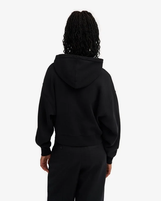 Sudadera con capucha corta y cremallera de algodón orgánico - Negro intenso