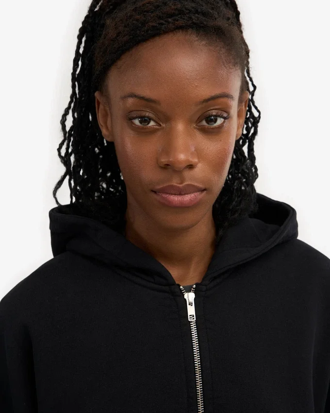 Sudadera con capucha corta y cremallera de algodón orgánico - Negro intenso