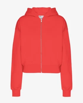 Sudadera con capucha corta y cremallera de algodón orgánico - Rojo mandarina