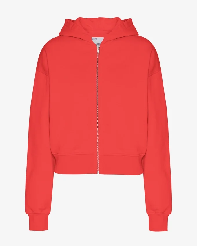 Sudadera con capucha corta y cremallera de algodón orgánico - Rojo mandarina
