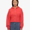 Sudadera con capucha corta y cremallera de algodón orgánico - Rojo mandarina