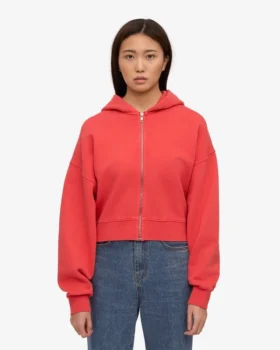 Sudadera con capucha corta y cremallera de algodón orgánico – Rojo mandarina