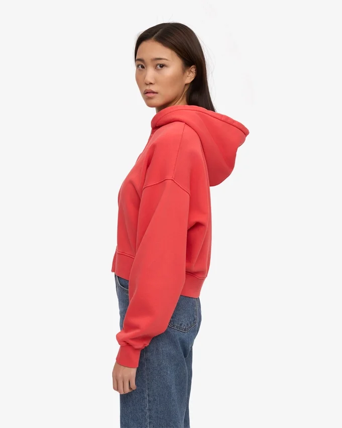 Sudadera con capucha corta y cremallera de algodón orgánico - Rojo mandarina