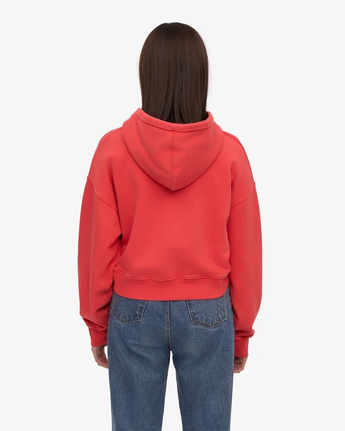 Sudadera con capucha corta y cremallera de algodón orgánico - Rojo mandarina
