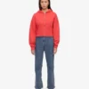 Sudadera con capucha corta y cremallera de algodón orgánico - Rojo mandarina