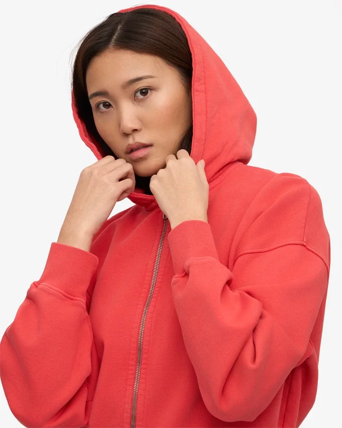 Sudadera con capucha corta y cremallera de algodón orgánico - Rojo mandarina