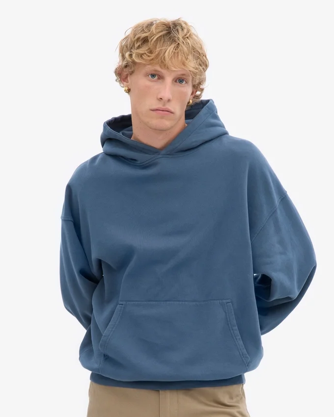 Sudadera con capucha extragrande de algodón orgánico - Azul petróleo
