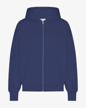 Sudadera con capucha extragrande de algodón orgánico con cremallera - Azul marino