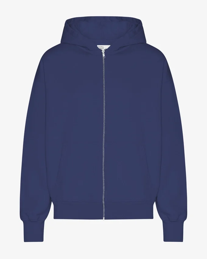 Sudadera con capucha extragrande de algodón orgánico con cremallera - Azul marino