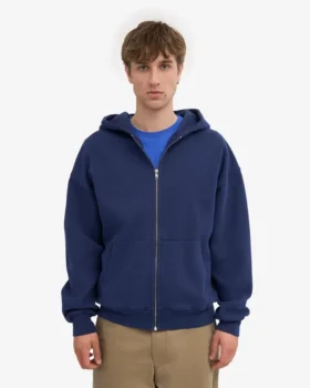 Sudadera con capucha extragrande de algodón orgánico con cremallera – Azul marino