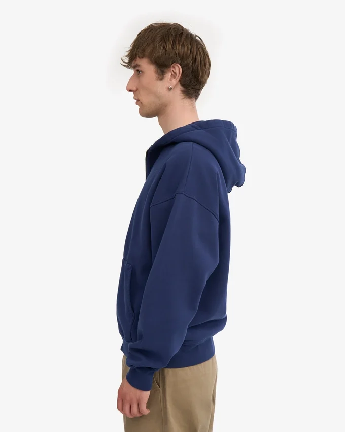 Sudadera con capucha extragrande de algodón orgánico con cremallera - Azul marino