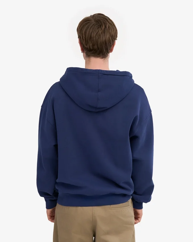 Sudadera con capucha extragrande de algodón orgánico con cremallera - Azul marino
