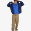 Sudadera con capucha extragrande de algodón orgánico con cremallera - Azul marino