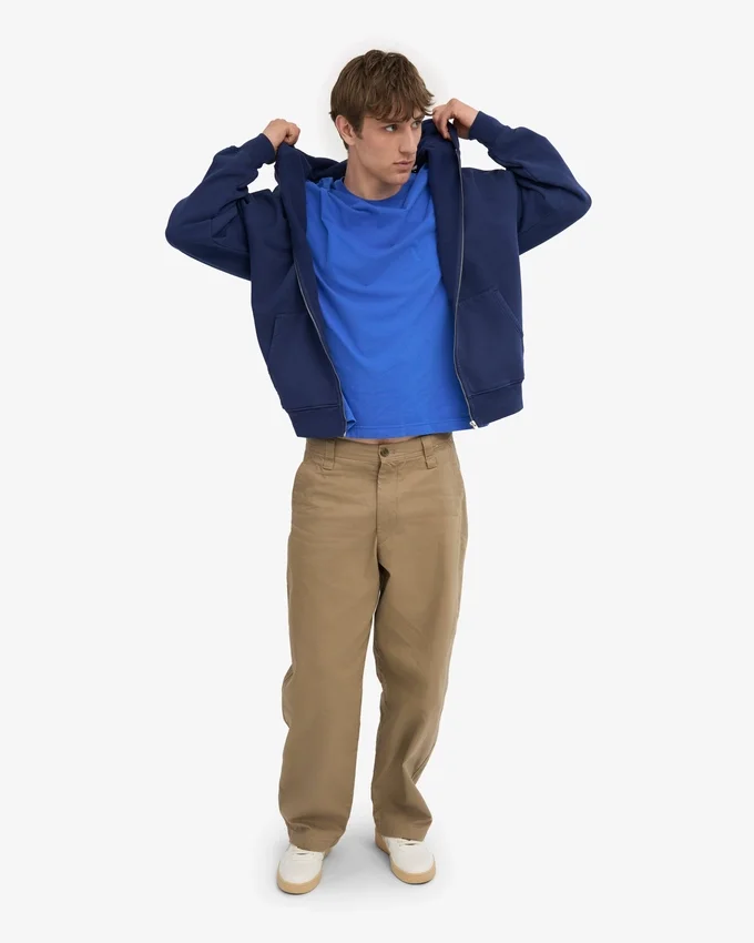 Sudadera con capucha extragrande de algodón orgánico con cremallera - Azul marino