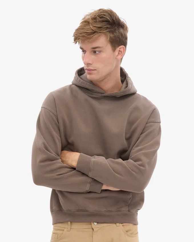 Sudadera con capucha extragrande de algodón orgánico - Marrón cedro