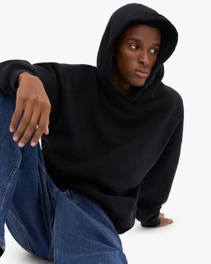 Sudadera con capucha extragrande de algodón orgánico - Negro intenso
