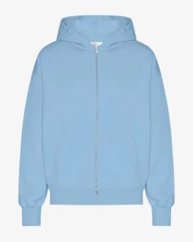 Sudadera con capucha oversize de algodón orgánico con cremallera - Azul mar