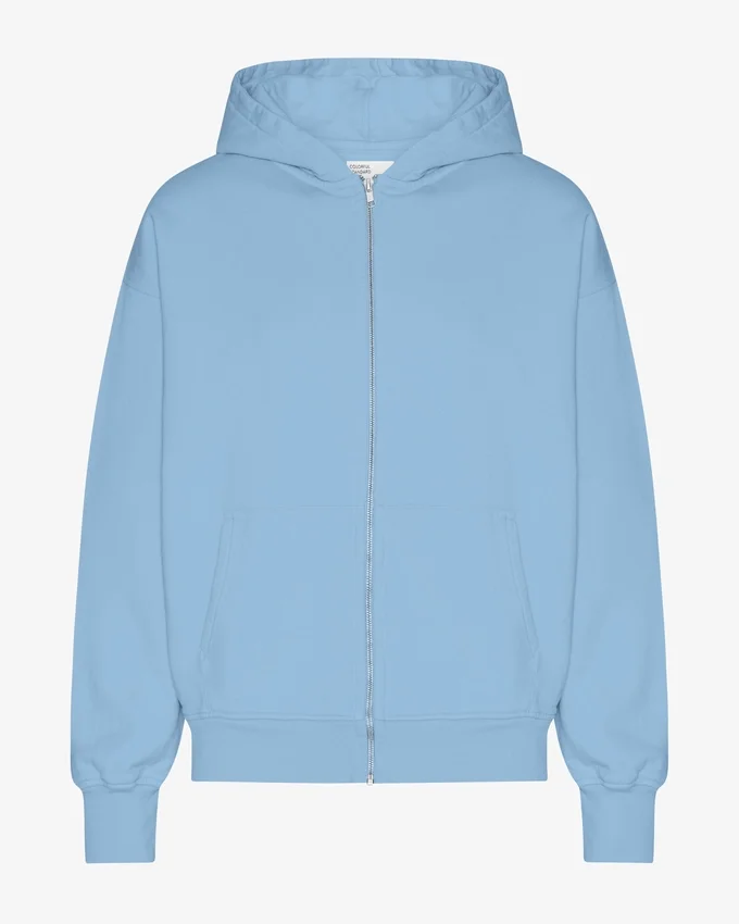 Sudadera con capucha oversize de algodón orgánico con cremallera - Azul mar