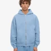 Sudadera con capucha oversize de algodón orgánico con cremallera - Azul mar