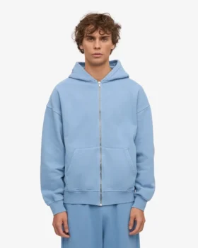 Sudadera con capucha oversize de algodón orgánico con cremallera – Azul mar