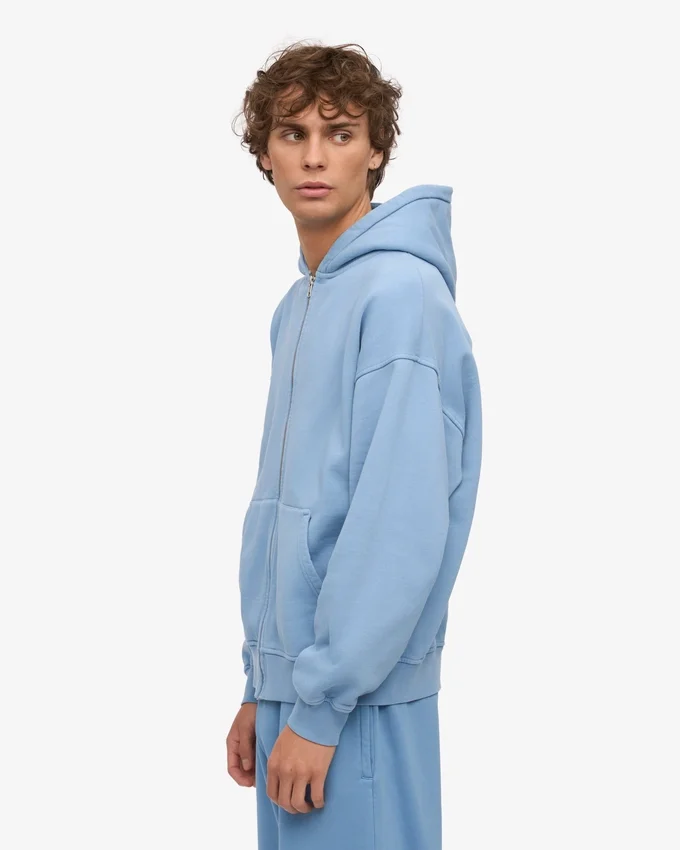 Sudadera con capucha oversize de algodón orgánico con cremallera - Azul mar