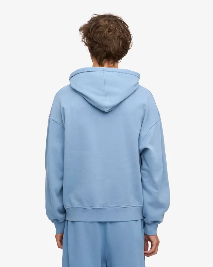 Sudadera con capucha oversize de algodón orgánico con cremallera - Azul mar