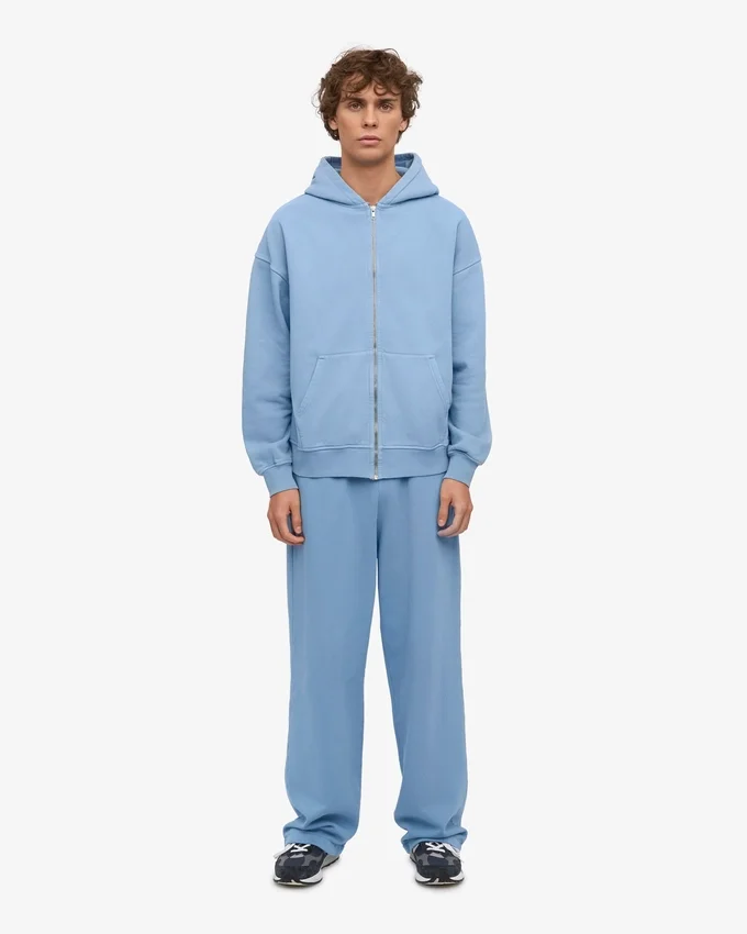 Sudadera con capucha oversize de algodón orgánico con cremallera - Azul mar