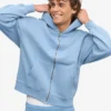 Sudadera con capucha oversize de algodón orgánico con cremallera - Azul mar