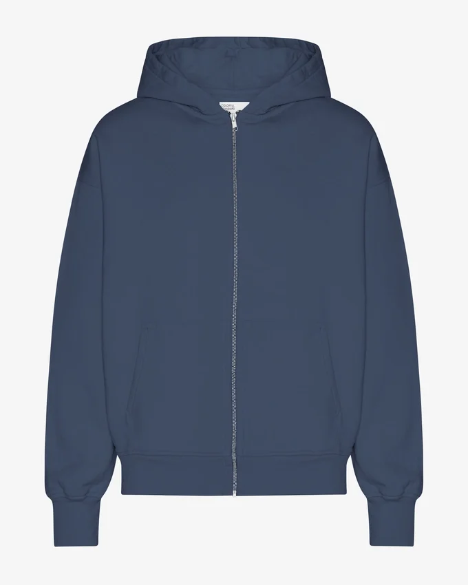 Sudadera con capucha oversize de algodón orgánico con cremallera - Azul petróleo