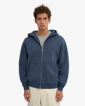 Sudadera con capucha oversize de algodón orgánico con cremallera – Azul petróleo
