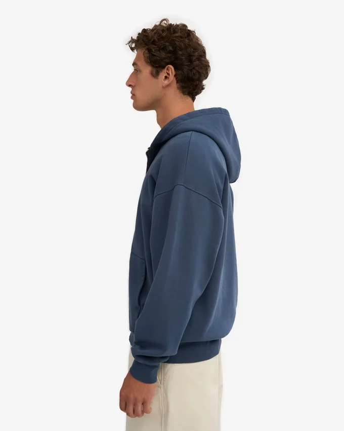 Sudadera con capucha oversize de algodón orgánico con cremallera - Azul petróleo