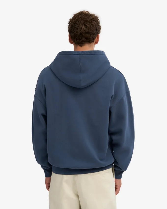 Sudadera con capucha oversize de algodón orgánico con cremallera - Azul petróleo