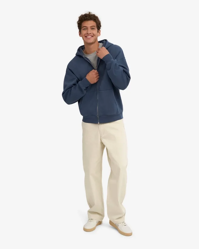 Sudadera con capucha oversize de algodón orgánico con cremallera - Azul petróleo