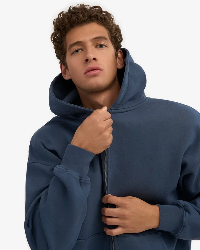 Sudadera con capucha oversize de algodón orgánico con cremallera - Azul petróleo