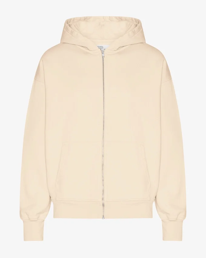 Sudadera con capucha oversize de algodón orgánico con cremallera - Blanco marfil