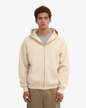 Sudadera con capucha oversize de algodón orgánico con cremallera – Blanco marfil
