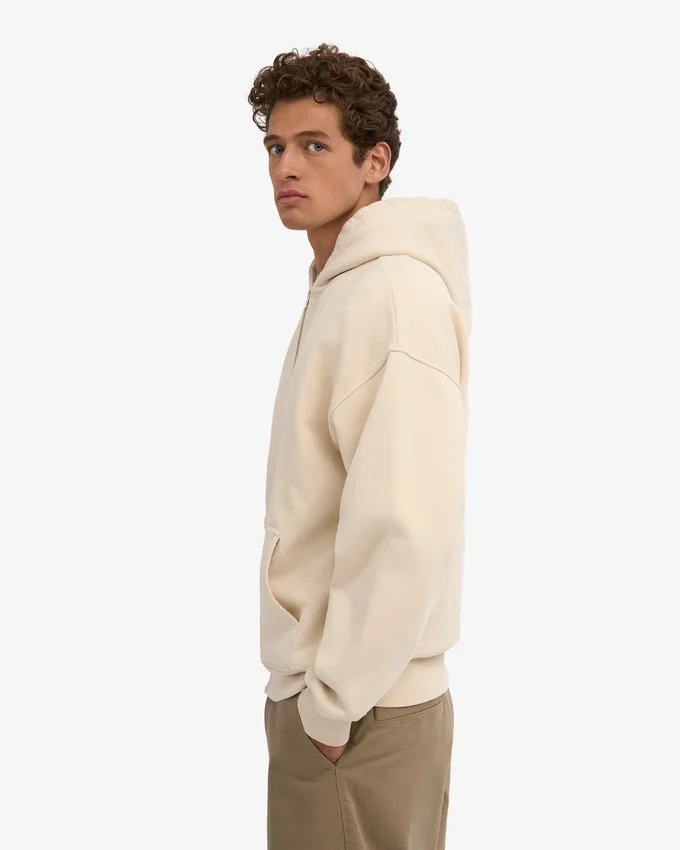 Sudadera con capucha oversize de algodón orgánico con cremallera - Blanco marfil
