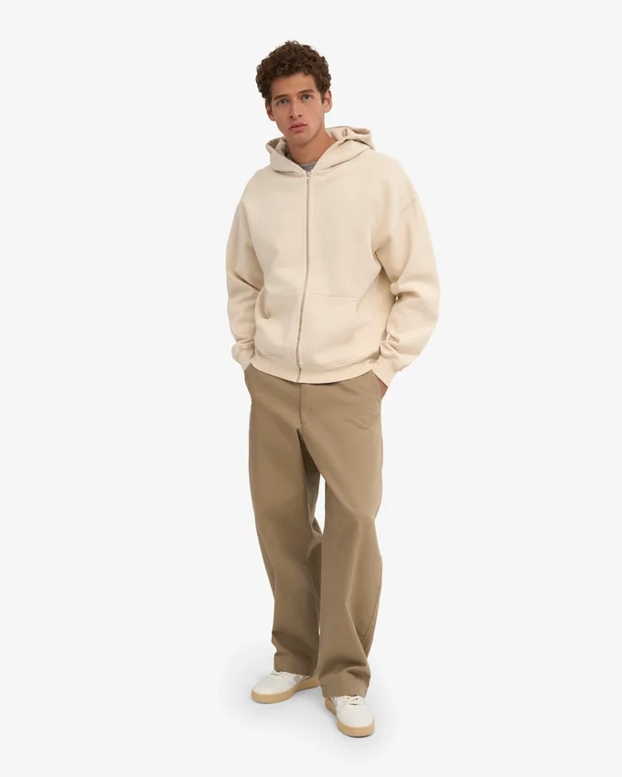 Sudadera con capucha oversize de algodón orgánico con cremallera - Blanco marfil