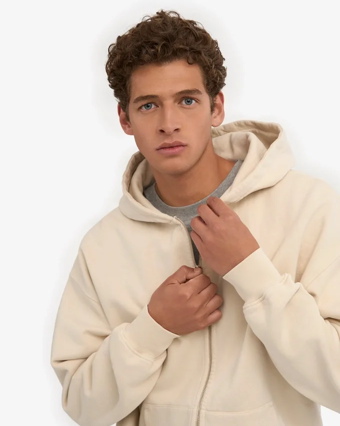 Sudadera con capucha oversize de algodón orgánico con cremallera - Blanco marfil