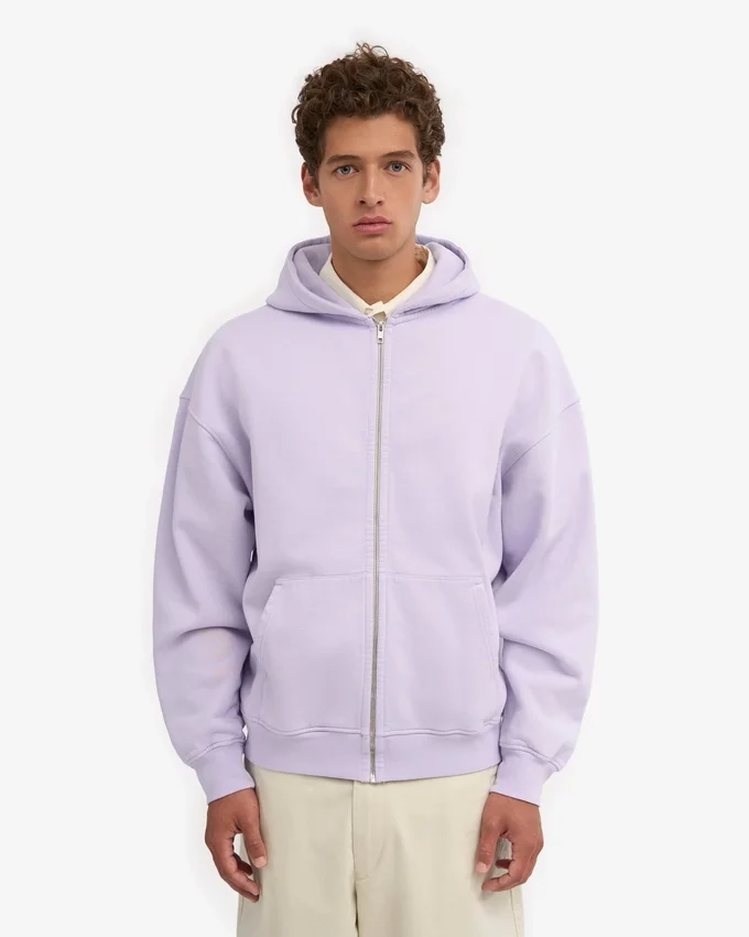 Sudadera con capucha oversize de algodón orgánico con cremallera - Lavanda suave