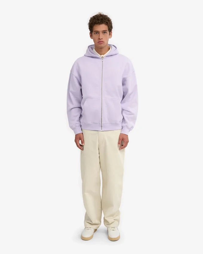 Sudadera con capucha oversize de algodón orgánico con cremallera - Lavanda suave