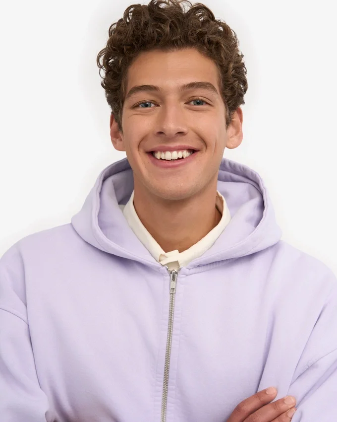 Sudadera con capucha oversize de algodón orgánico con cremallera - Lavanda suave
