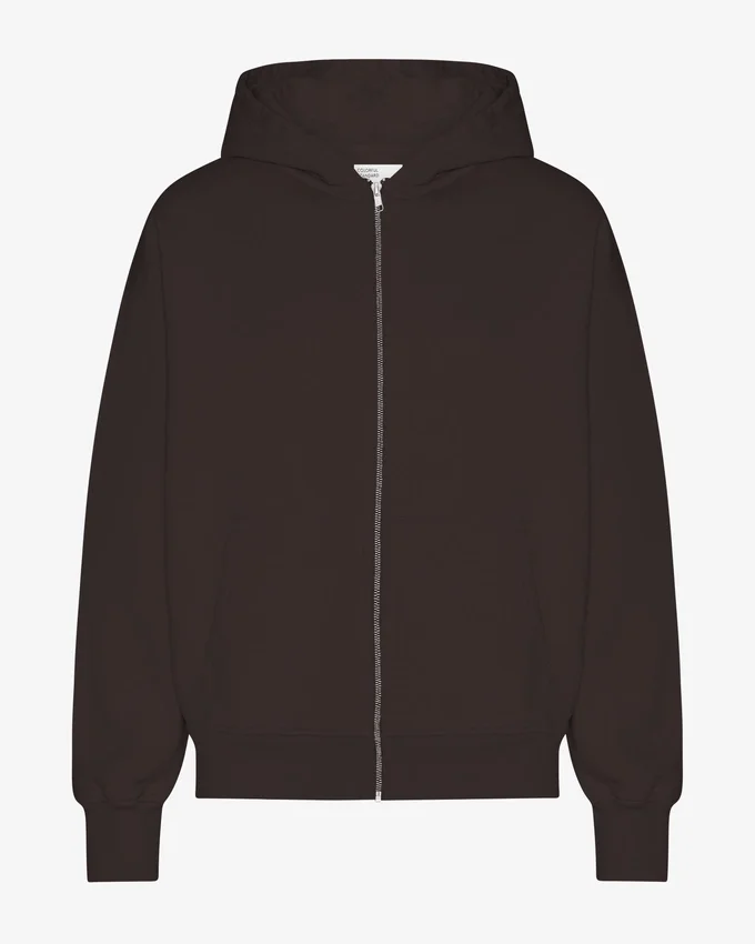 Sudadera con capucha oversize de algodón orgánico con cremallera - Marrón café