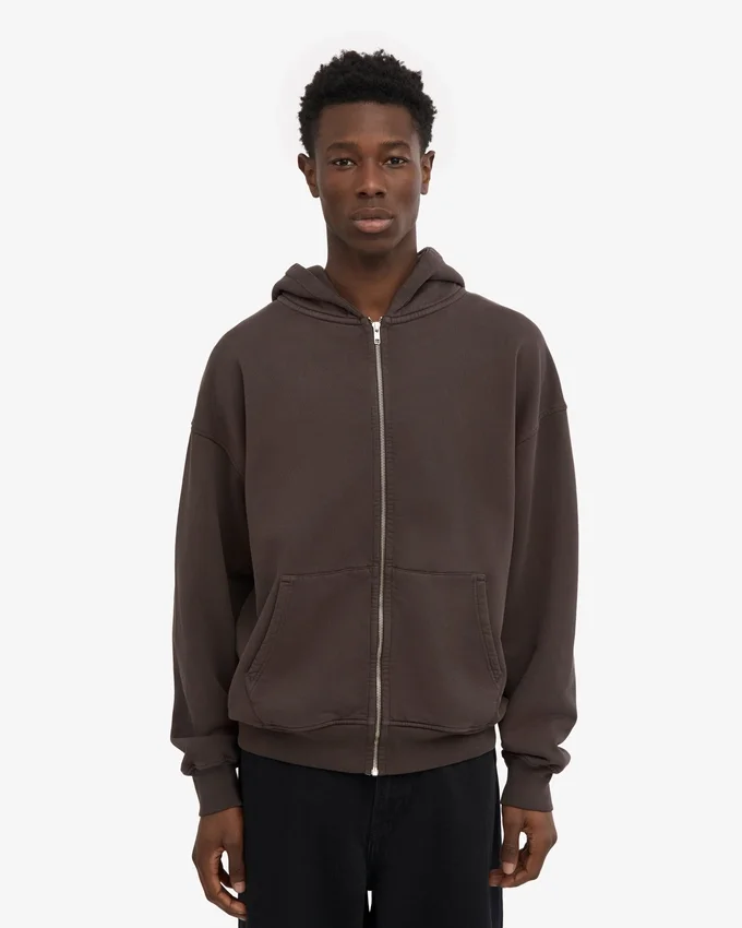 Sudadera con capucha oversize de algodón orgánico con cremallera - Marrón café