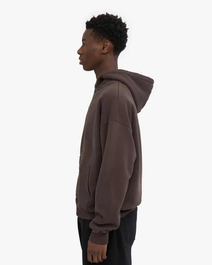 Sudadera con capucha oversize de algodón orgánico con cremallera - Marrón café