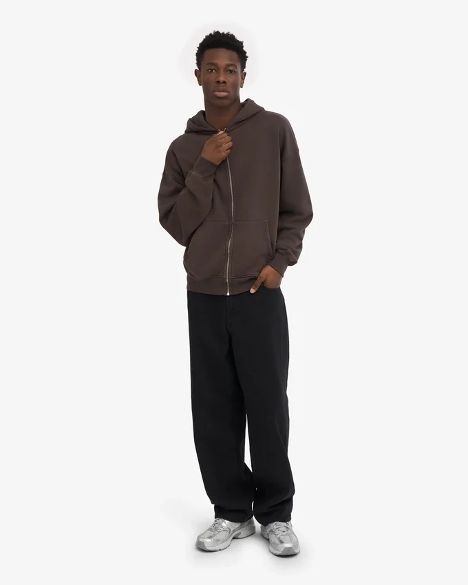 Sudadera con capucha oversize de algodón orgánico con cremallera - Marrón café