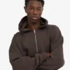 Sudadera con capucha oversize de algodón orgánico con cremallera - Marrón café