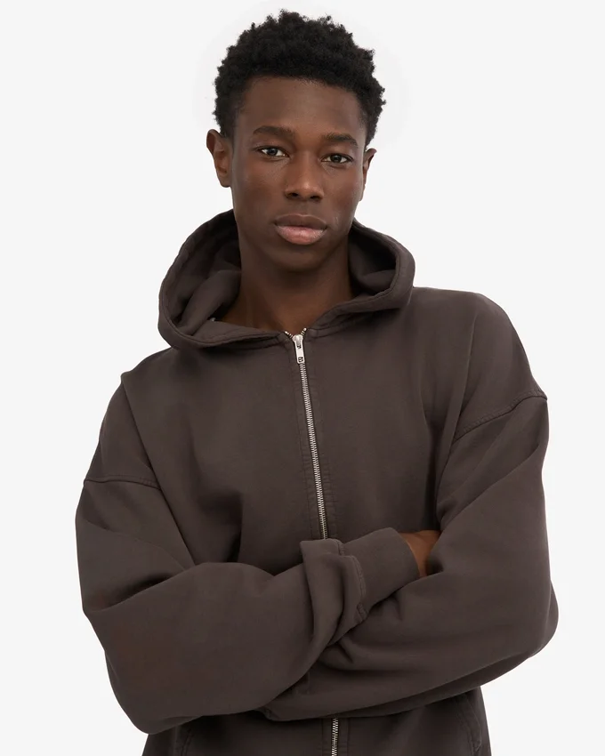 Sudadera con capucha oversize de algodón orgánico con cremallera - Marrón café