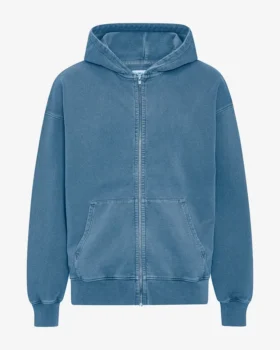Sudadera con capucha oversize de algodón orgánico con cremallera - Índigo descolorido