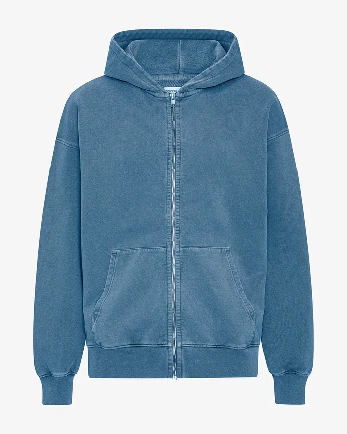 Sudadera con capucha oversize de algodón orgánico con cremallera - Índigo descolorido